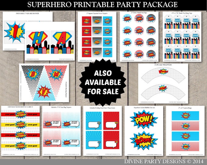 SALE INSTANT DOWNLOAD Superhero Happy Birthday Banner with Age Spacers / Printable Diy / Superheroes Collection / Item #502