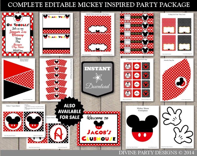 SALE INSTANT DOWNLOAD Mouse Happy Birthday Party Banner / Printable Diy / Classic Mouse Collection / Item #1546