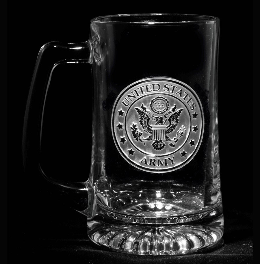 Army Insignia Beer Mugs Engraved Etched Army Glasses Set Of 7248