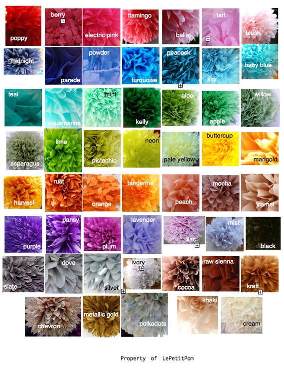 Tissue Paper Color Chart / Tissue swatches / Customize your