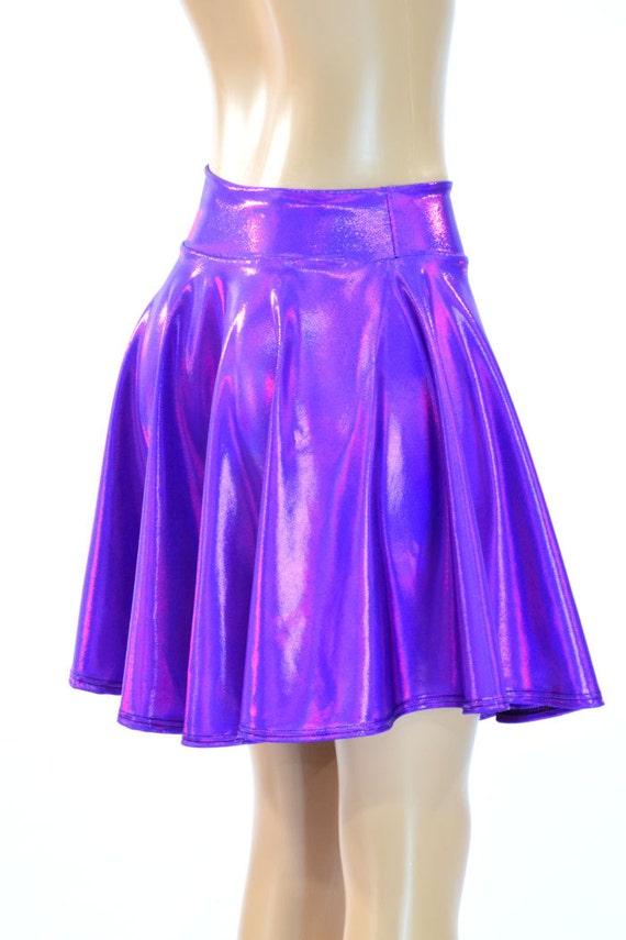 Purple Holographic Metallic Skater Skirt Full Circle Stretchy