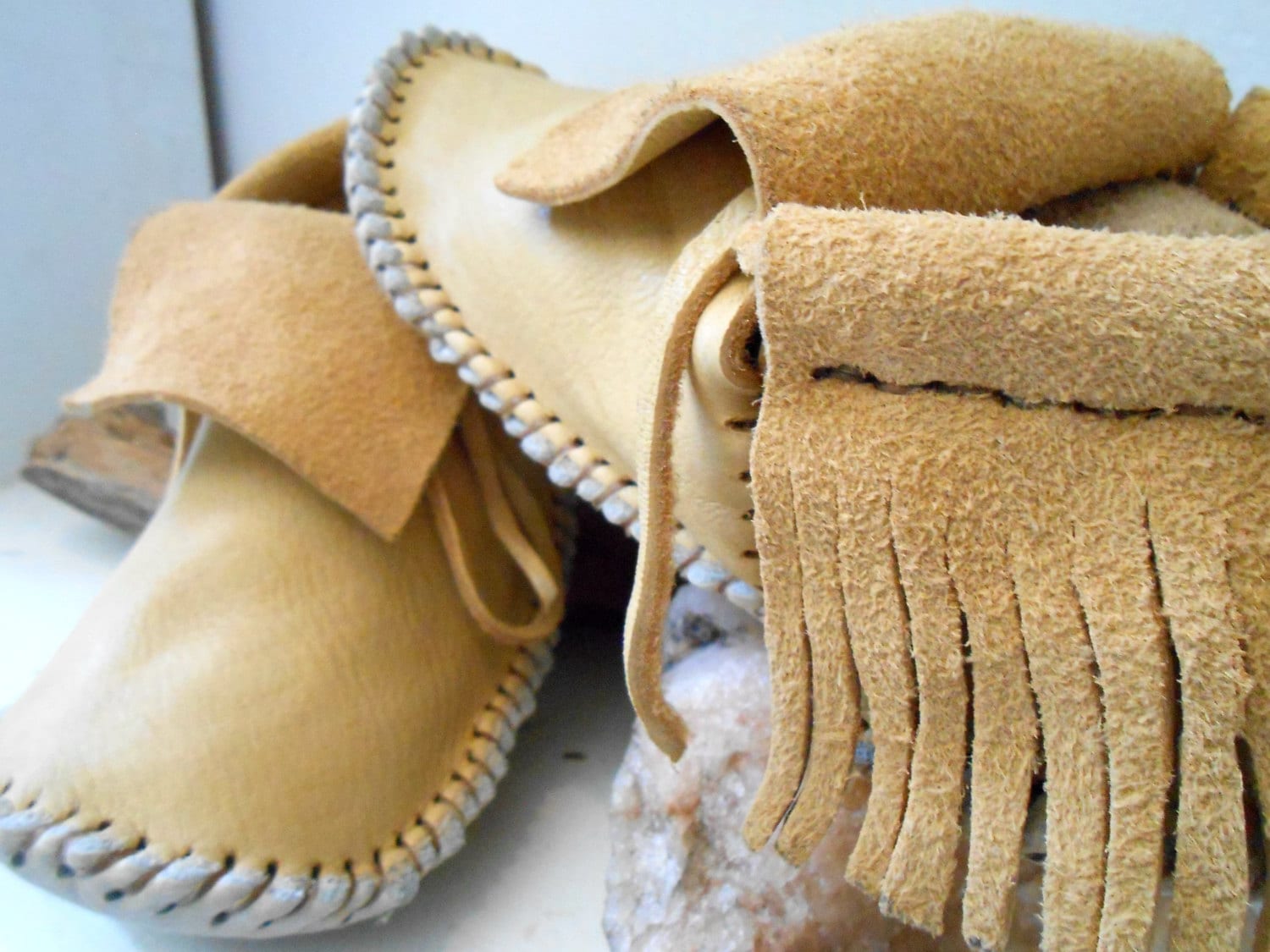 Short Moccasins With Fringe Traditional Native American