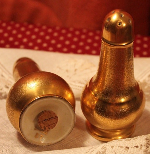 Antique Pickard Salt and Pepper Shakers. All Over Gold
