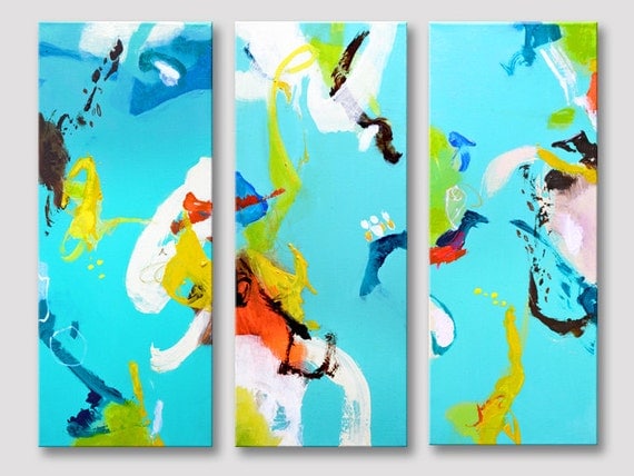 3 parts original abstract painting modern fine art by ARTbyKirsten