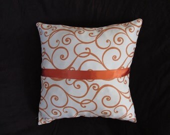 Orange - white, vine patterned pillow case