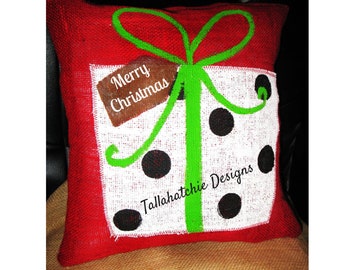 Christmas Pillow Cover* Hand Painted Christmas Pillow*Decorative Christmas Pillow*16 x 16 Christmas Pillow* Holiday Pillow