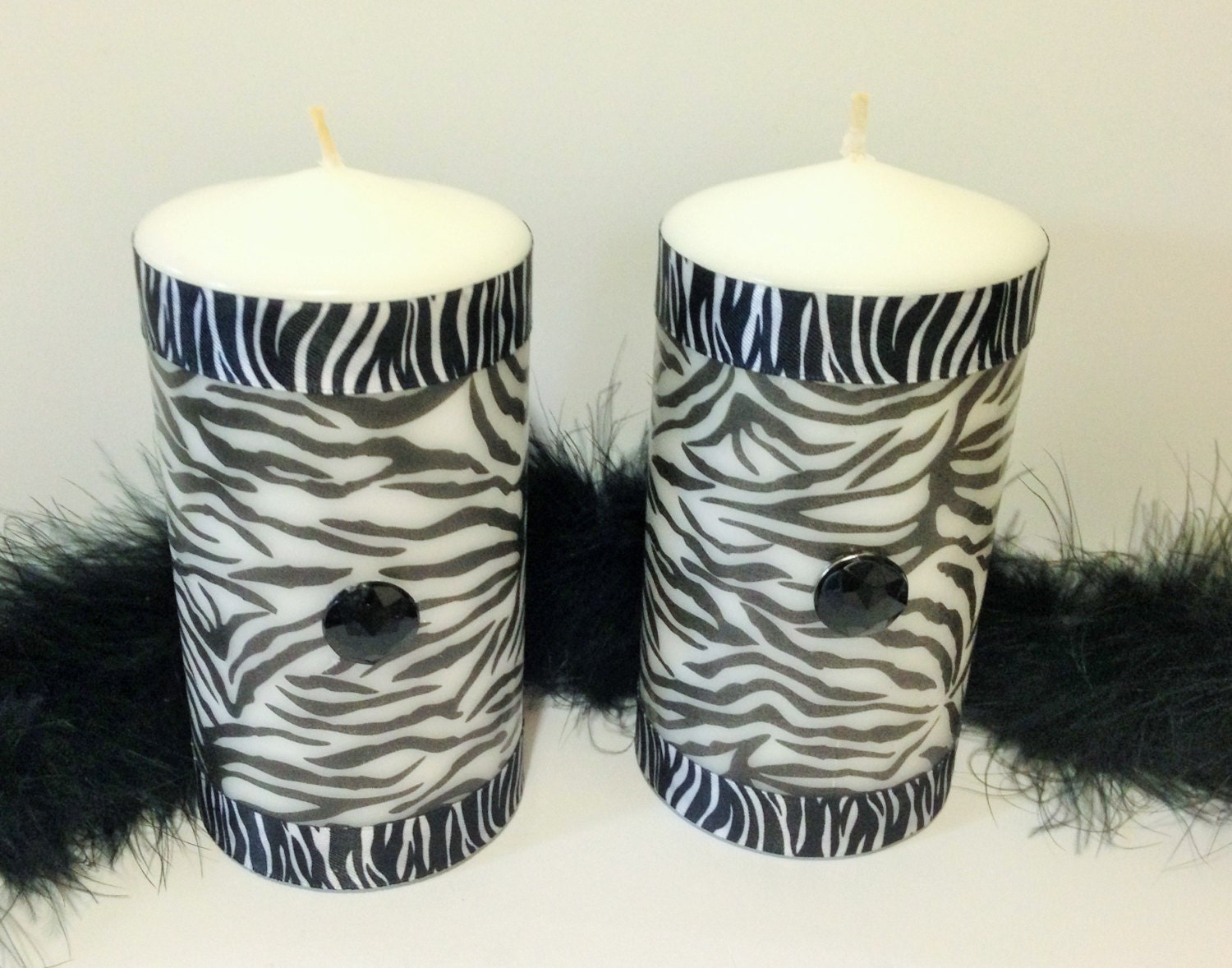 Zebra Print Pillar Candles/ Black and White Zebra Candles/