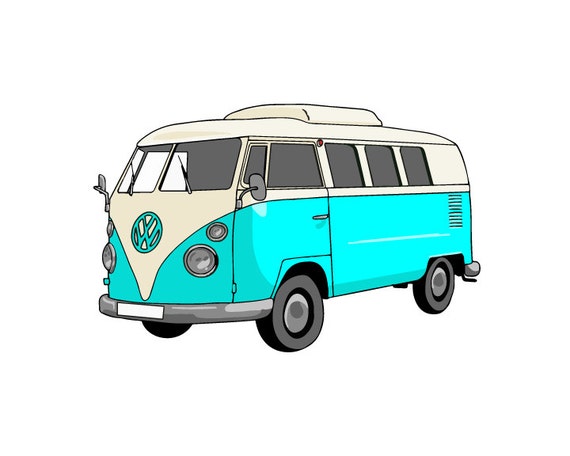 Items similar to Teal Volkswagon t1 bus Art Print 8