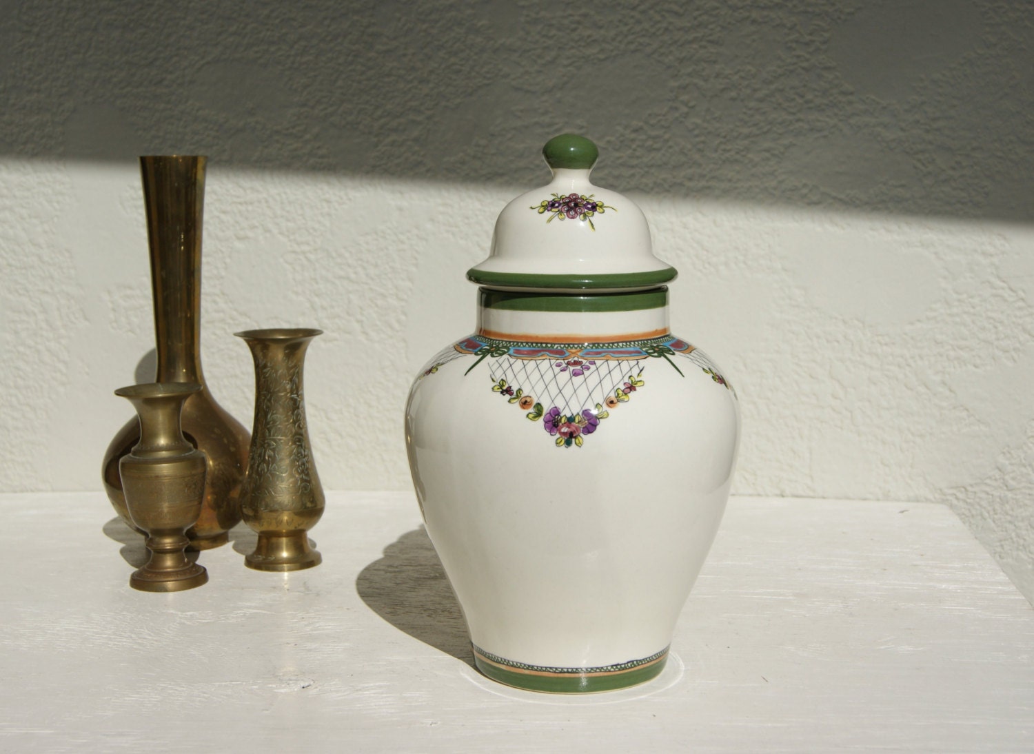 25 0FF SALE Vintage GINGER JAR 13 Tall Green w/