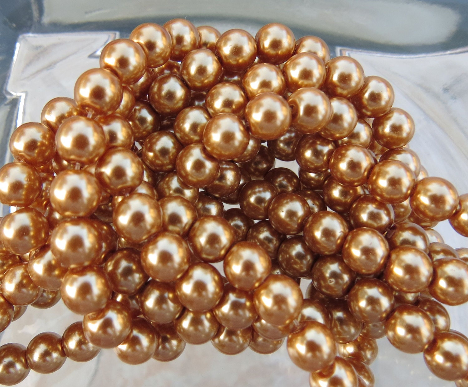 6mm Gold Colored Glass Pearl Strand 16in. i132