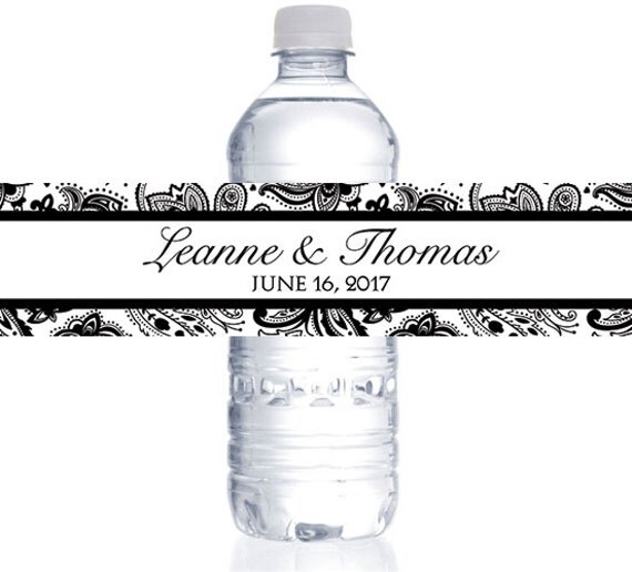 Wedding Water Bottle Label Printable Black Chic