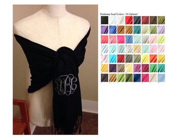Black Pashmina - Ivory Pashmina - Gold Pashmina - Monogrammed Scarves Wraps