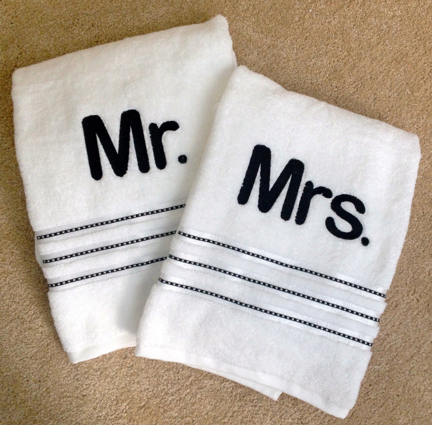Fabulous Set of Mr. and Mrs. Embroidered Bath Towels