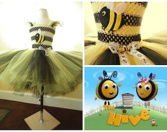 Bee tutu dress with 6 layers of tulle, and embellishments and ribbons