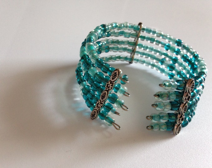 CLEARANCE! blue and green beaded cuff bracelet