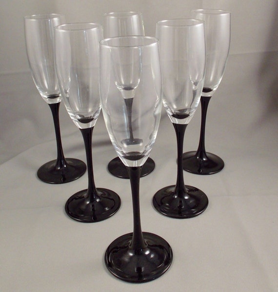 Luminarc Black Stem Champagne Flutes France Set Of 6 Free