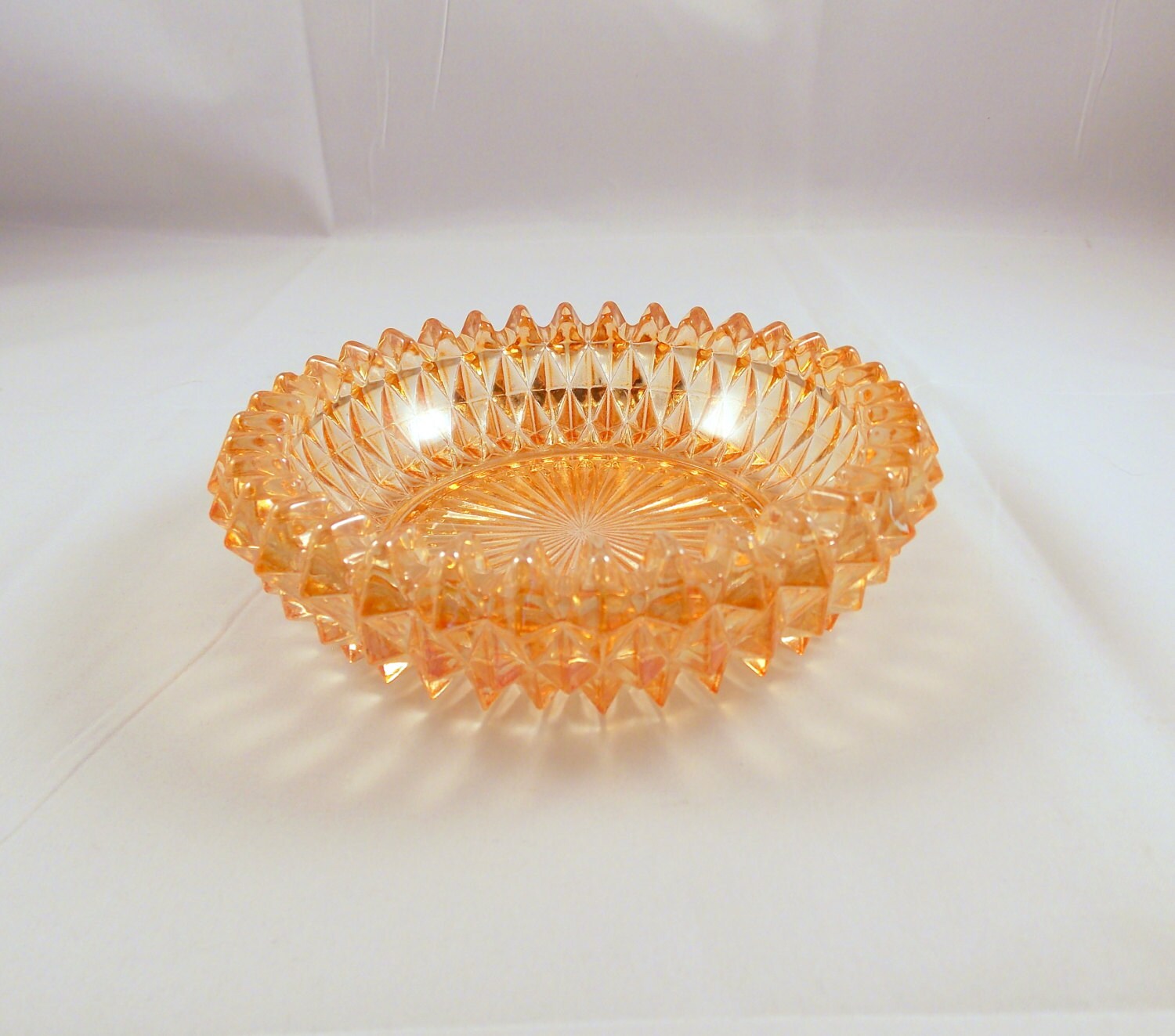 Vintage Indiana Glass Ashtray Marigold Carnival Diamond Point