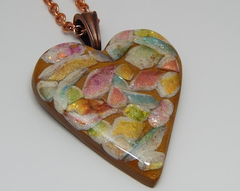 Polymer Clay Faux Gemstone Heart. Faux Gemstone Pendant. Polymer Clay Necklace.