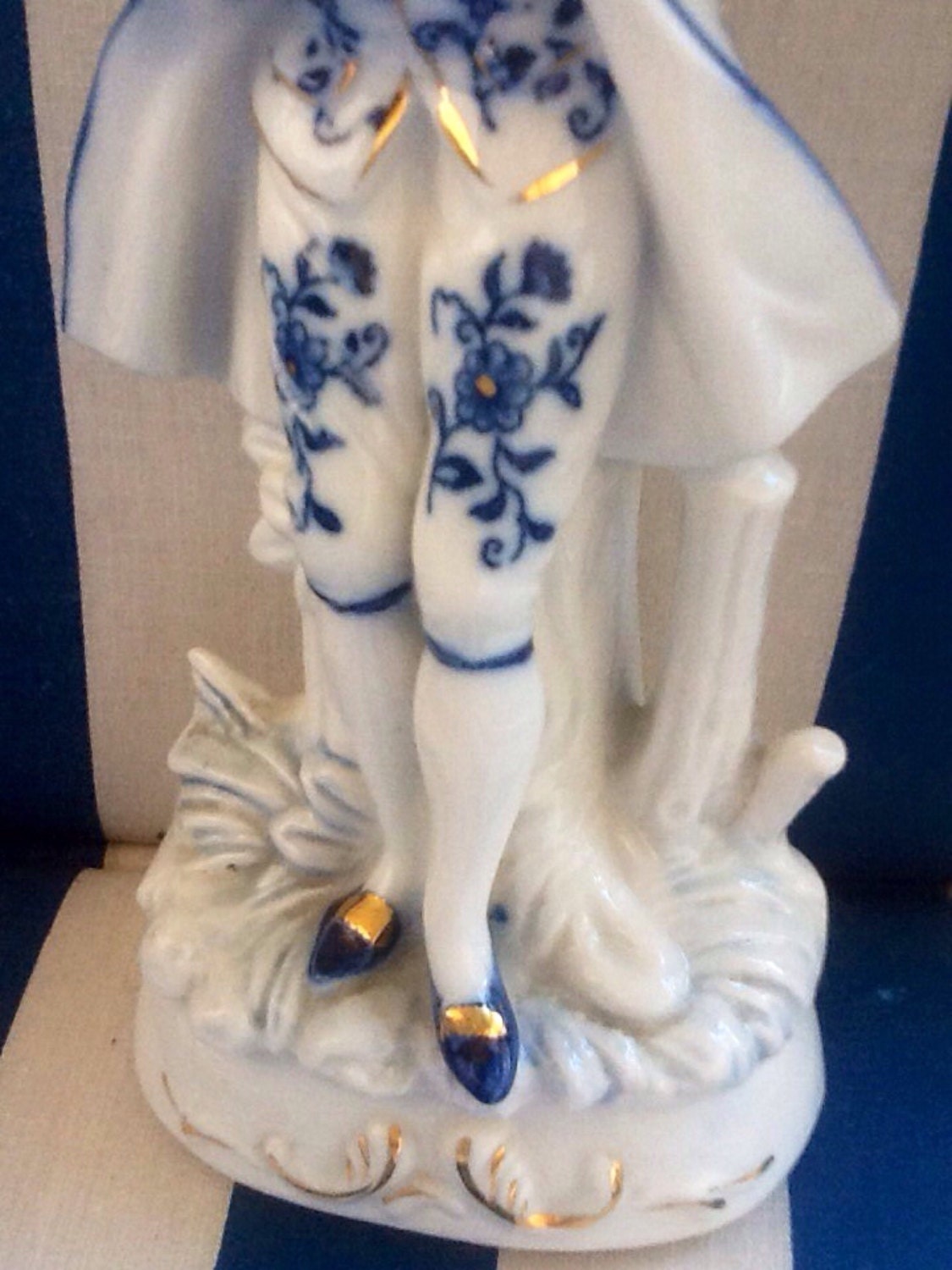 Vintage blue white porcelain victorian figurine