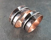 copper ring silver, copper wedding bands, rustic wedding rings, copper spin rings, spinning rings hammered copper, anniversary gift copper
