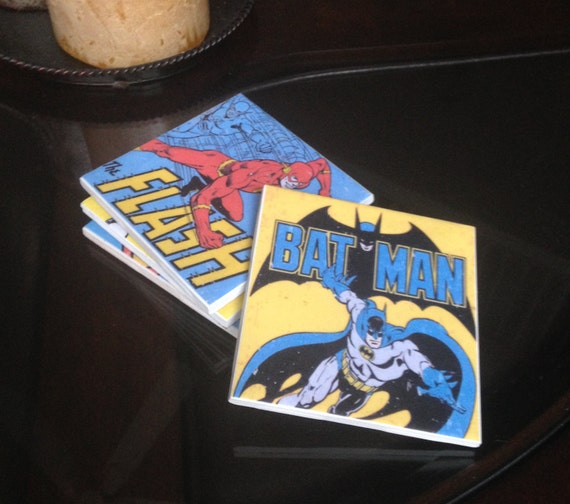 Vintage DC Comics Superhero Coasters Handmade