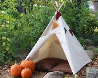 Children's Teepee, Natural Canvas Teepee, Thanksgiving Teepee, Fall Teepee, Holiday Teepee, Can Include Mat, Custom Order