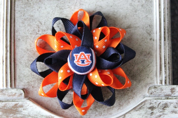 Auburn Navy Headband & Flower Hair Bow Girl / Baby Boutique