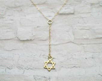 Star of David necklace, Star of david pendant, Lariat necklace, Gold Star necklace, Star of David necklace, Bat mitzvah gift,