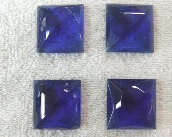 30mm Stained Glass Blue Square Jewels - Lot of (4) Stained Glass Accents