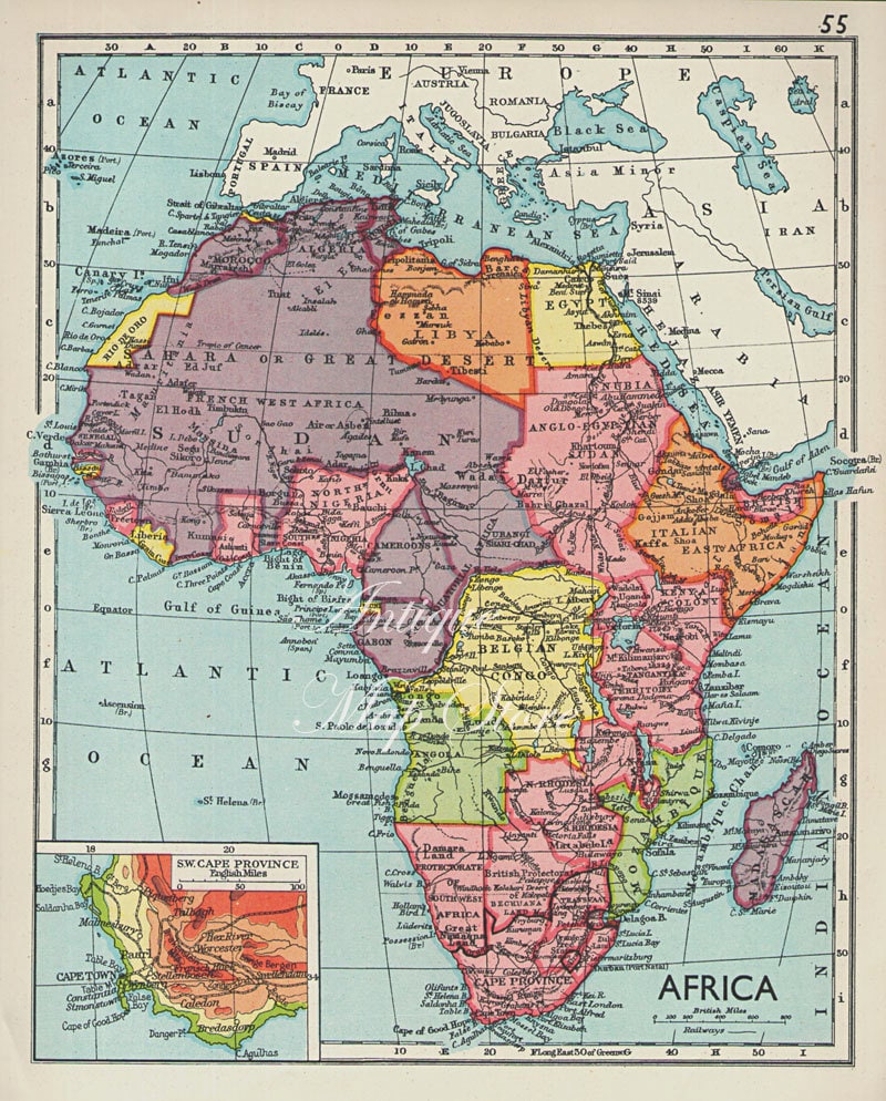 Medium Detailed Map Of AFRICA 1930s Atlas Antique Map Congo   Il Fullxfull.704372130 Lssf 