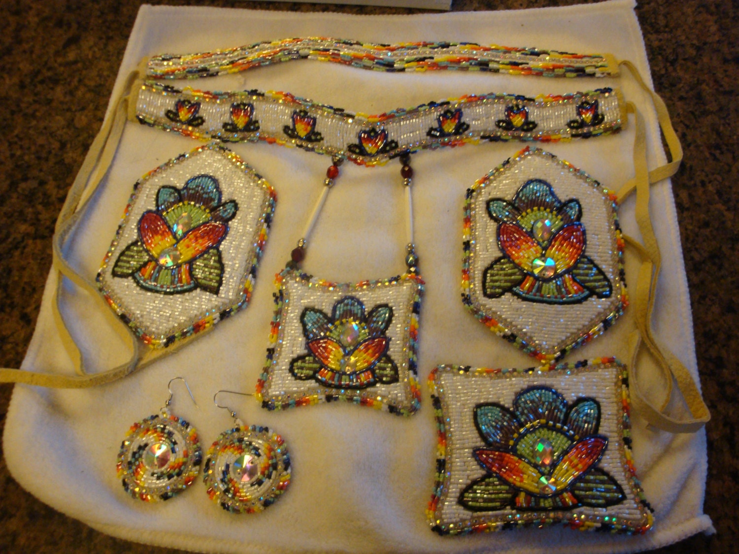 native american 7 piece beaded regalia set.