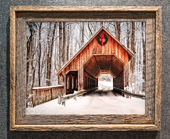 barn wood frame covered bridge christmas in the smoky barn wood frame covered bridge christmas in the smoky