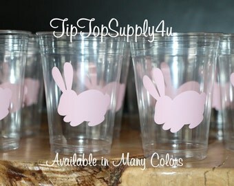 24 bunny, Easter 10 oz. 12 oz. or 16 oz. clear cup. Baby Shower, birthday party, party cups, vinyl sticker, garden party, Rabbit. B-201