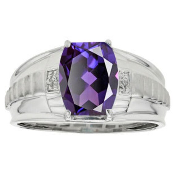 Cushion Cut Alexandrite Gemstone Diamond Men's Ring In