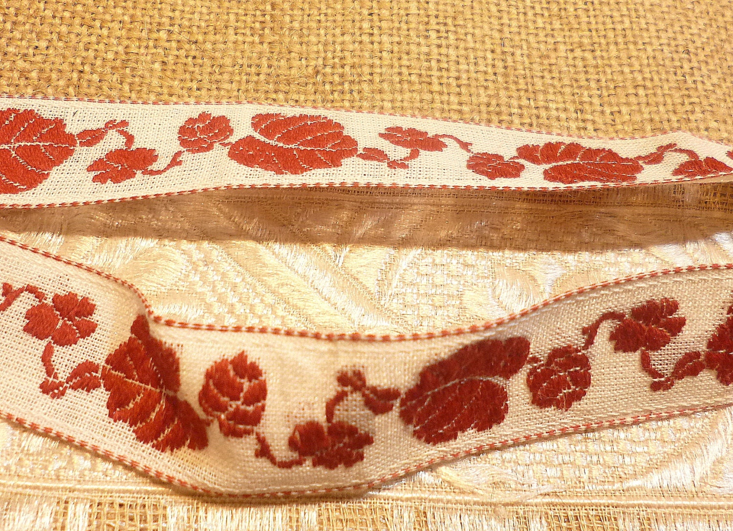 Antique French cotton ribbon embroidery Trim by ElTallerAnaGaspar
