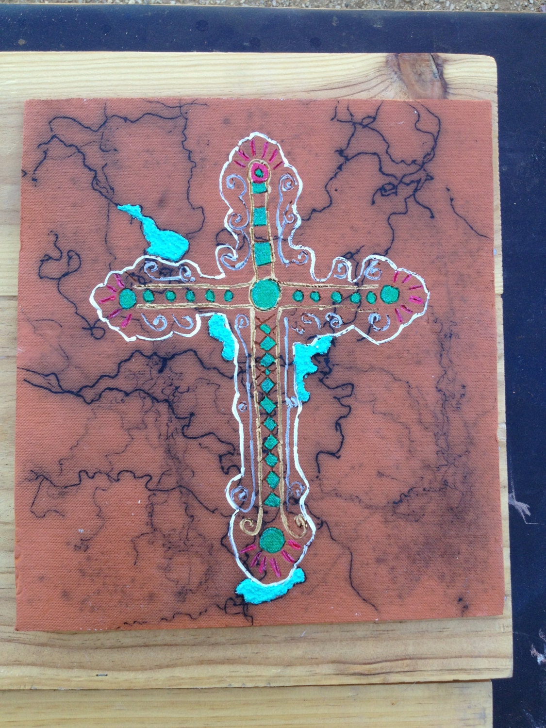 Clay tile crosses wall hanging horsehair fired