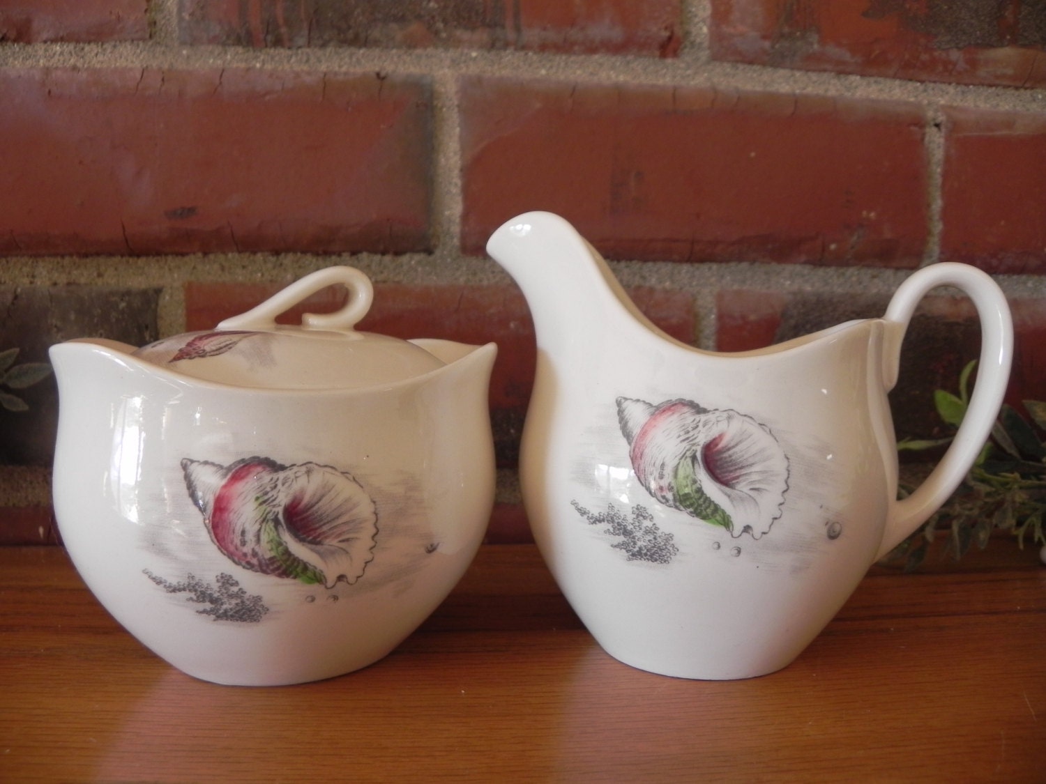 Vintage Johnson Bros Romance Of The Sea Seashell Pattern Creamer and Sugar Set Rare Made In