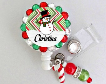 Retractable ID Badge Reel, Christmas Badge Reel, ID Nurse Badge Reel, Snowman (E221)
