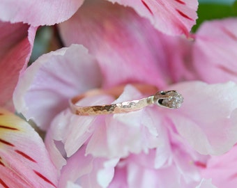 Raw Diamond Ring . Alternative Engagement Ring . Uncut Diamond Ring . Ethical Engagement Ring in Recycled 14k Rose Gold and 14k White Gold
