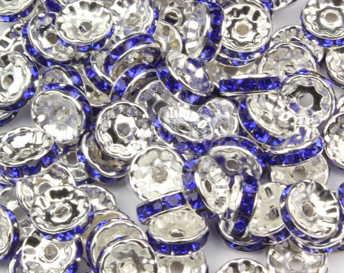 11 Royal Blue Rondelle Spacer Beads Glass Crystal Swarovski Quality Rhinestones 6MM 8MM 10MM