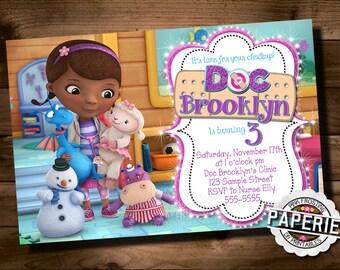 DOC MCSTUFFINS BIRTHDAY Invitation, Doc McStuffins Party Ideas, Doc McStuffins Invitation, Printable Invitation, Pink Frosting Paperie