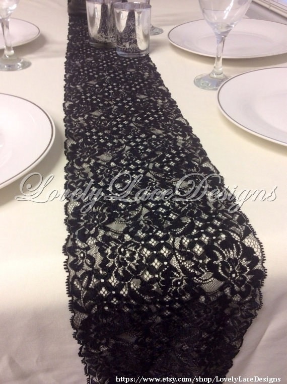 WEDDING DECOR/Black Lace Table Runner 3ft10ft long x 7in