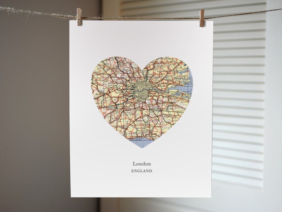 Map of London Heart Print