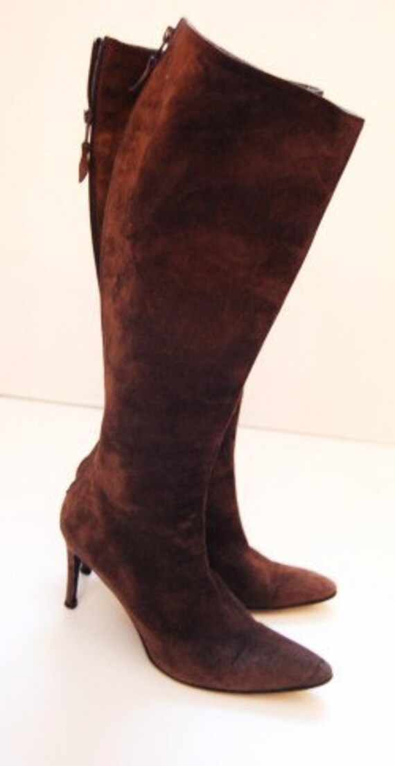 YSL Yves Saint Laurent Brown Suede sexy fitted Tall Boots 9