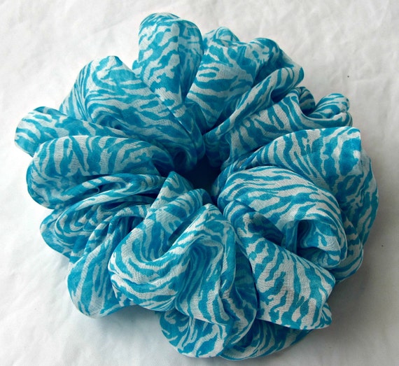 for silk scrunchies hair Gentle Blue Silk Chiffon Zebra Scrunchies Accessories Hair Turquoise