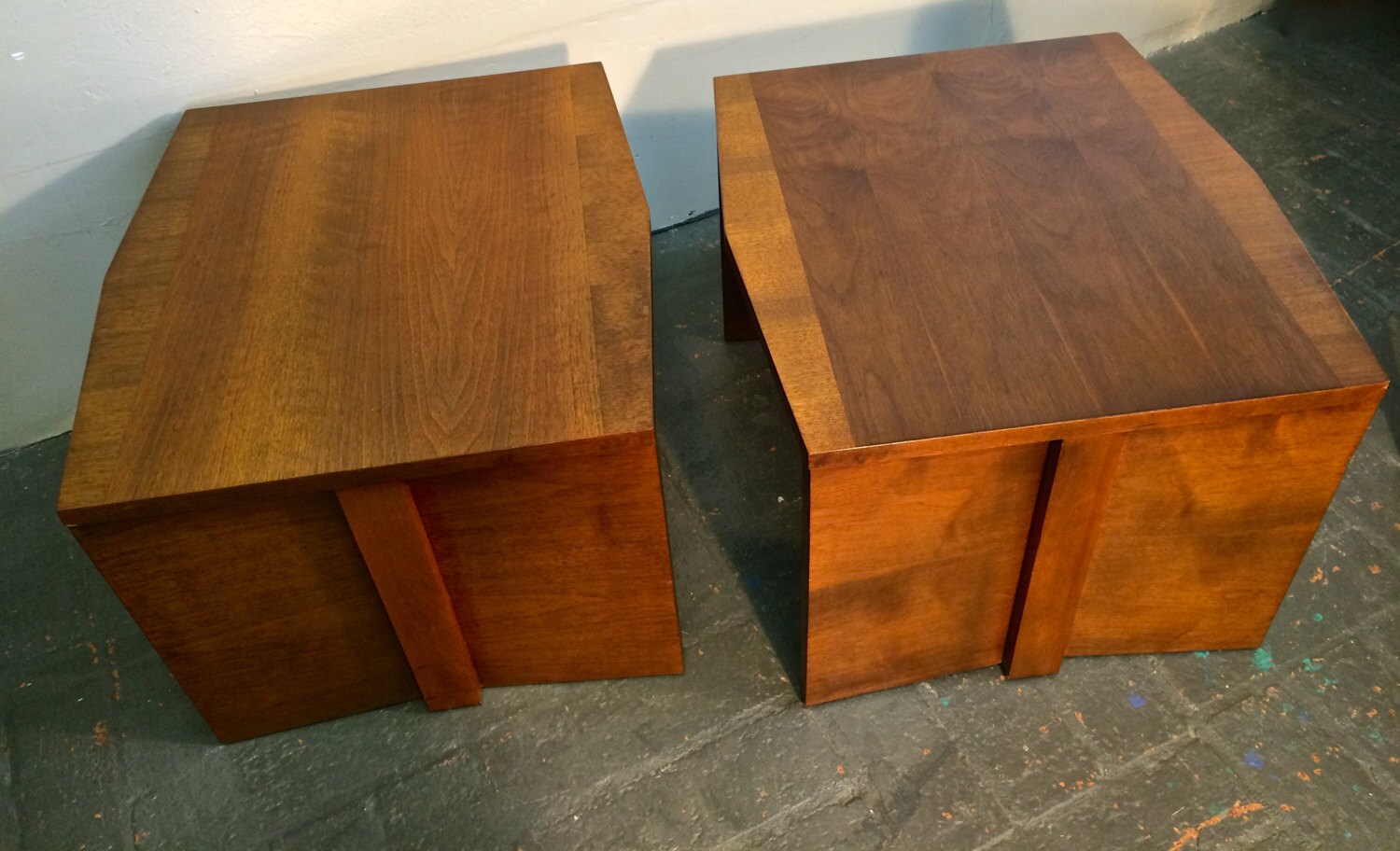Lane Furniture End Tables Set of Two Large Solid Wood Mid Century