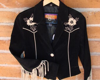 Chaps vintage en daim noir à franges / Conchos argentés Chaps vintage en daim noir à franges / Conchos argentés