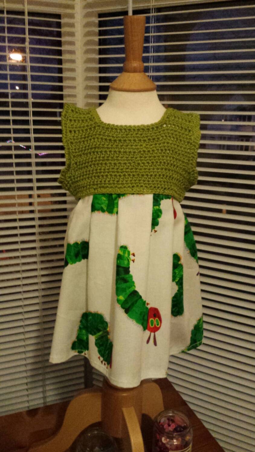 Very Hungry Caterpillar inspired crochet dress. 6-12mths. Ready to ship. Baby dress.