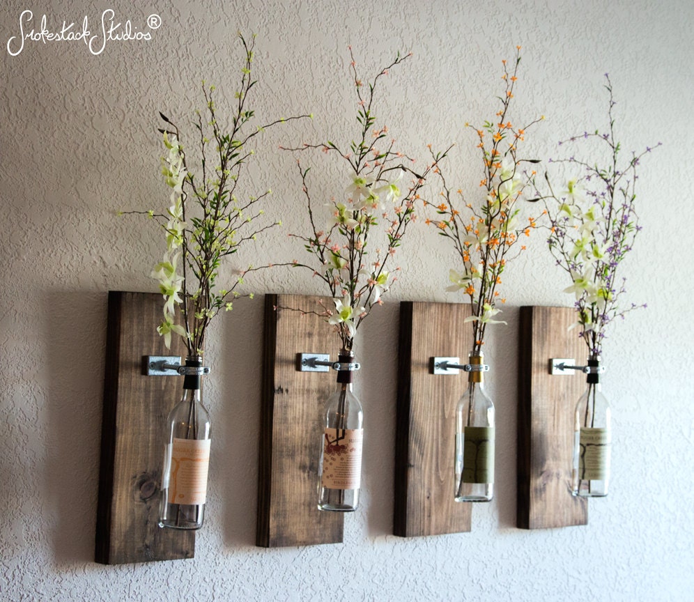 Wine Bottle Wall Vase / Set of Four Rustic by SmokestackStudios