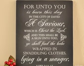 11x14 Christmas Sign: For Unto You is Born This Day; Christmas Decoration